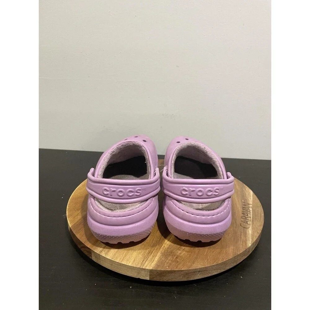 Crocs Classic Lined Clog Girls 2 Purple Faux Fur Warm Slip On Casual Winter
